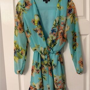 About A Girl Los Angeles Aqua Floral Romper XS